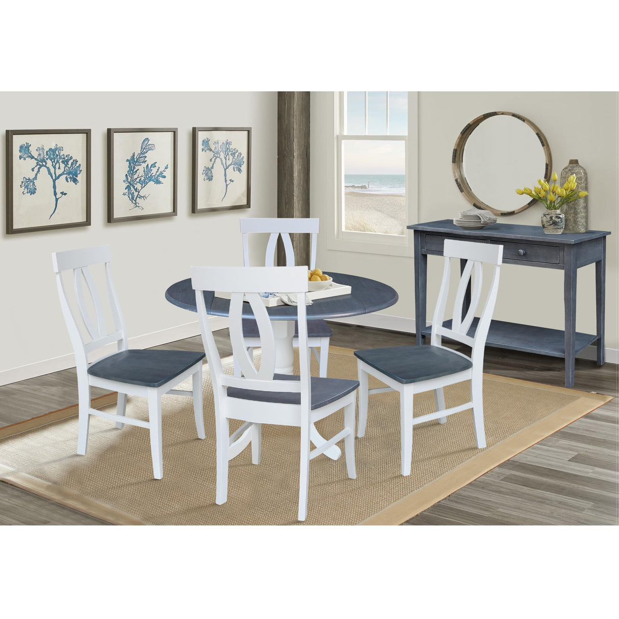 K05-42DP-C170-4 42 in. Dual Drop Leaf Table with 4 Splat Back Chairs-5 Piece Dining Set, OneSize, White/Heather Gray