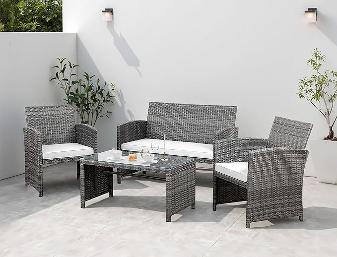 4 Piece Patio Ratten Set Outdoor Furniture Set Wicker Conversation Set