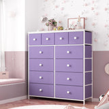 Purple Dresser, Dresser for Bedroom with 12 Drawers, Tall Dresser with Wooden Top and Metal Frame