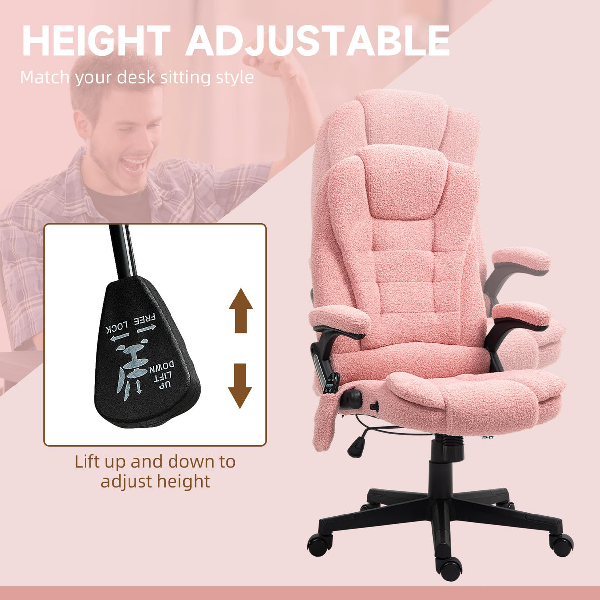 6-Point Vibrating Massage Office Chair with Heat - Pink Velvet
