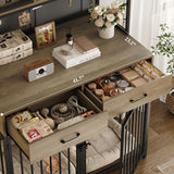 71" Tall Dog Crate Furniture with Storage Hutch - Rustic Brown