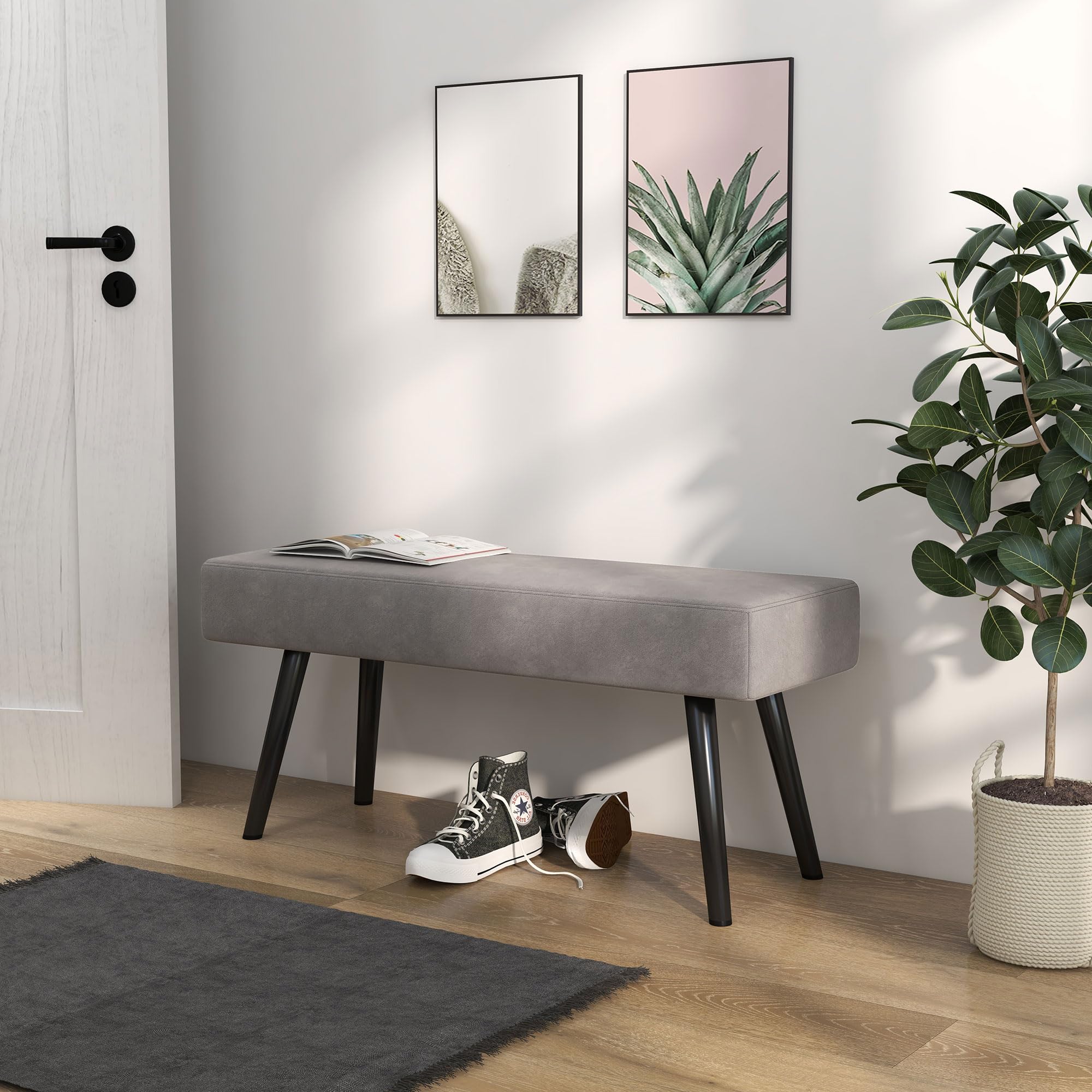 39" End of Bed Bench, Velvet Upholstered Entryway Bench