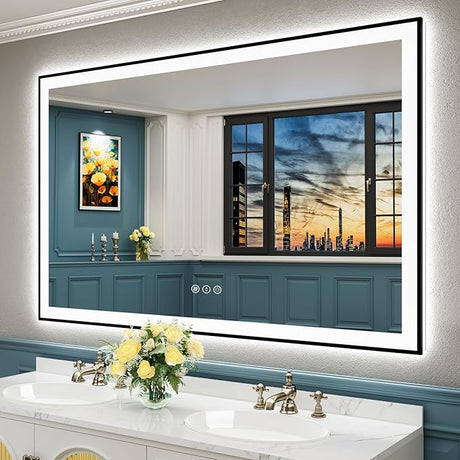 48x40 LED Bathroom Mirror with Front and Backlit, Anti-Fog Lighted Bathroom Vanity