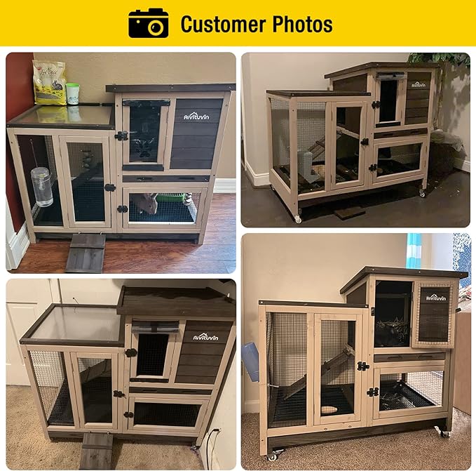 Upgrade Rabbit Cage Indoor Bunny Hutch with Run with Two Deeper No Leak Trays