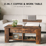 Lift Top 39in Hidden Compartment and Storage Shelf, Solid Wood Coffee Table