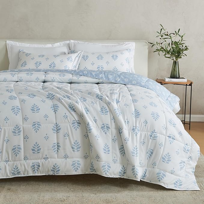 Twin Reversible Comforter Set | Down Alternative Sage Floral 2 Piece Comforter Sets