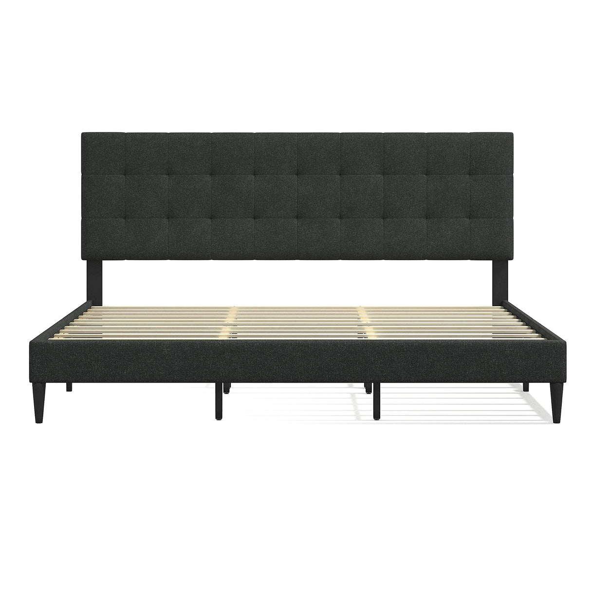 Kaya Upholstered Platform Bed Frame/Buttonless Tufting/Mattress Foundation/Wood Slat Support/No Box Spring Needed/Easy Assembly, Gray, King
