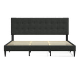 Kaya Upholstered Platform Bed Frame/Buttonless Tufting/Mattress Foundation/Wood Slat Support/No Box Spring Needed/Easy Assembly, Gray, King
