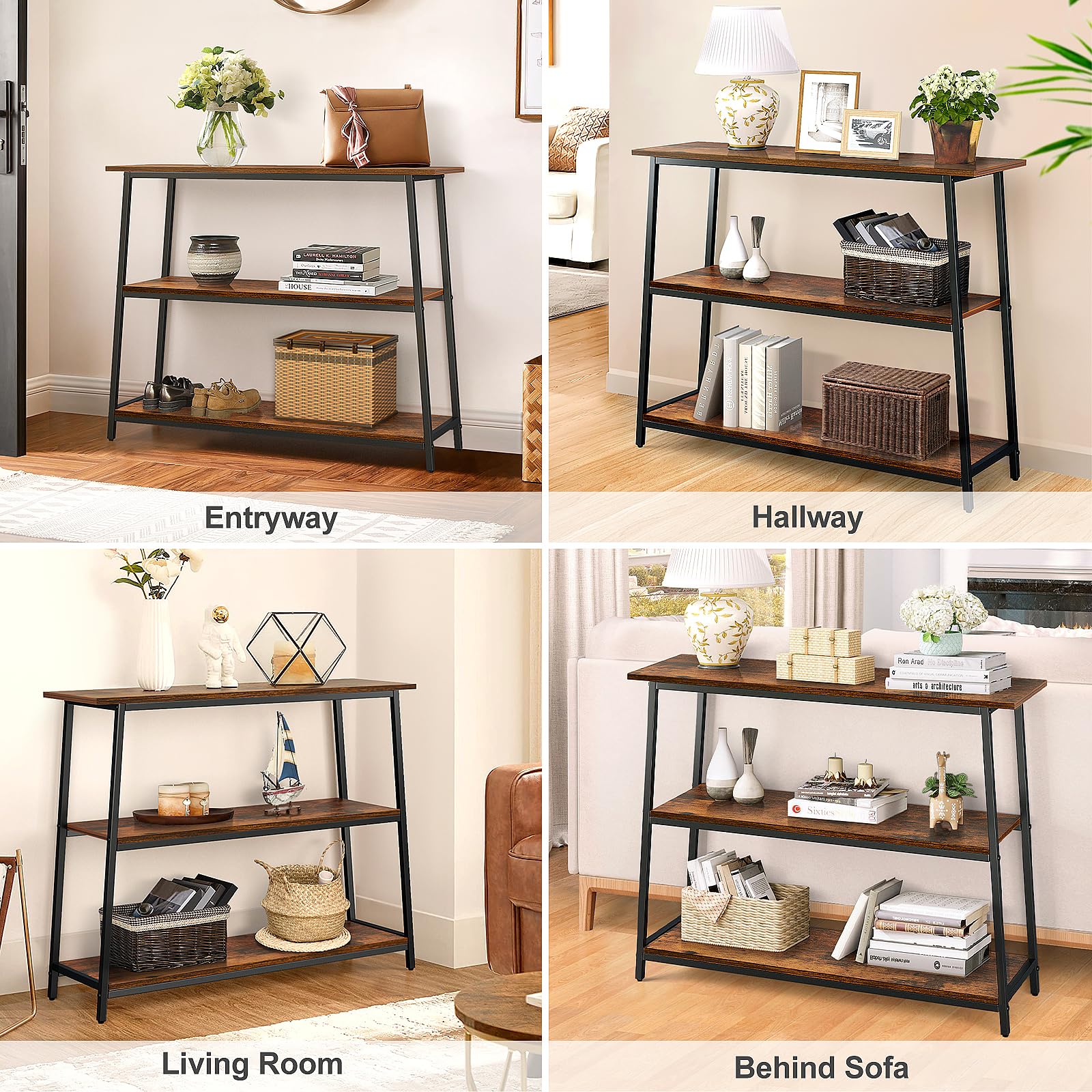 Narrow Console Table, Behind Couch Table, 39.4 Inch Sofa Table, 3-Tier Entryway Table,