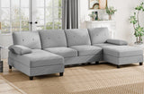 Walsunny Sectional Couches for Living Room, Convertible U-Shaped Sofa Couch with Double Chaise, 4 Seat Sofa Set Modular Sofa Couch for Apartment, Light Grey