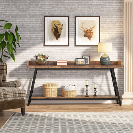 70.9 inch Extra Long Console Table Behind Couch, Rustic Industrial Sofa Table for Living Room,