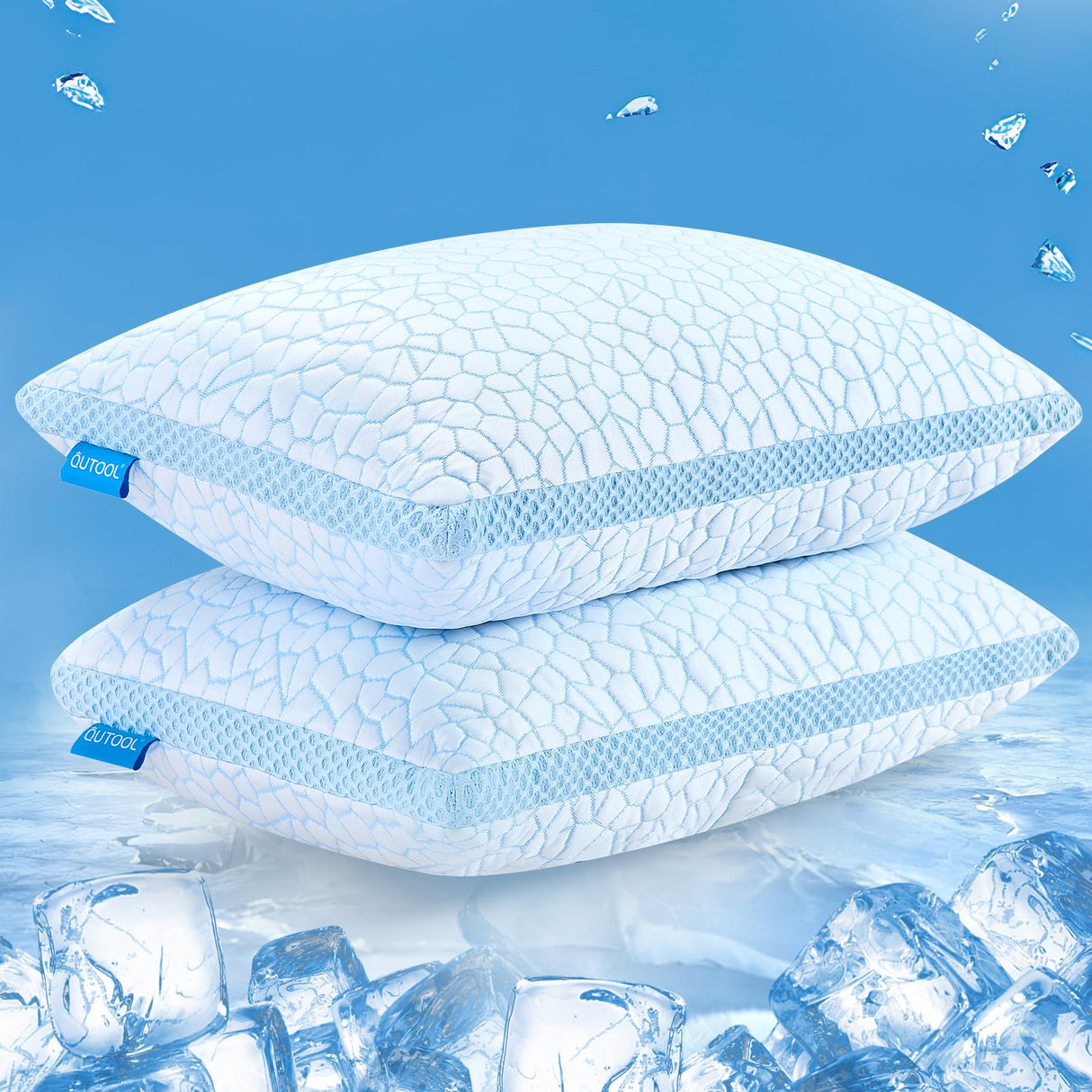 Sided Cooling Pillow for Hot Sleepers, Shredded Memory Foam Pillows King Size Set of 2