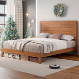 Solid Wood Bed Frame, Queen Size Wooden Platform Bed with 48" Headboard, Mid