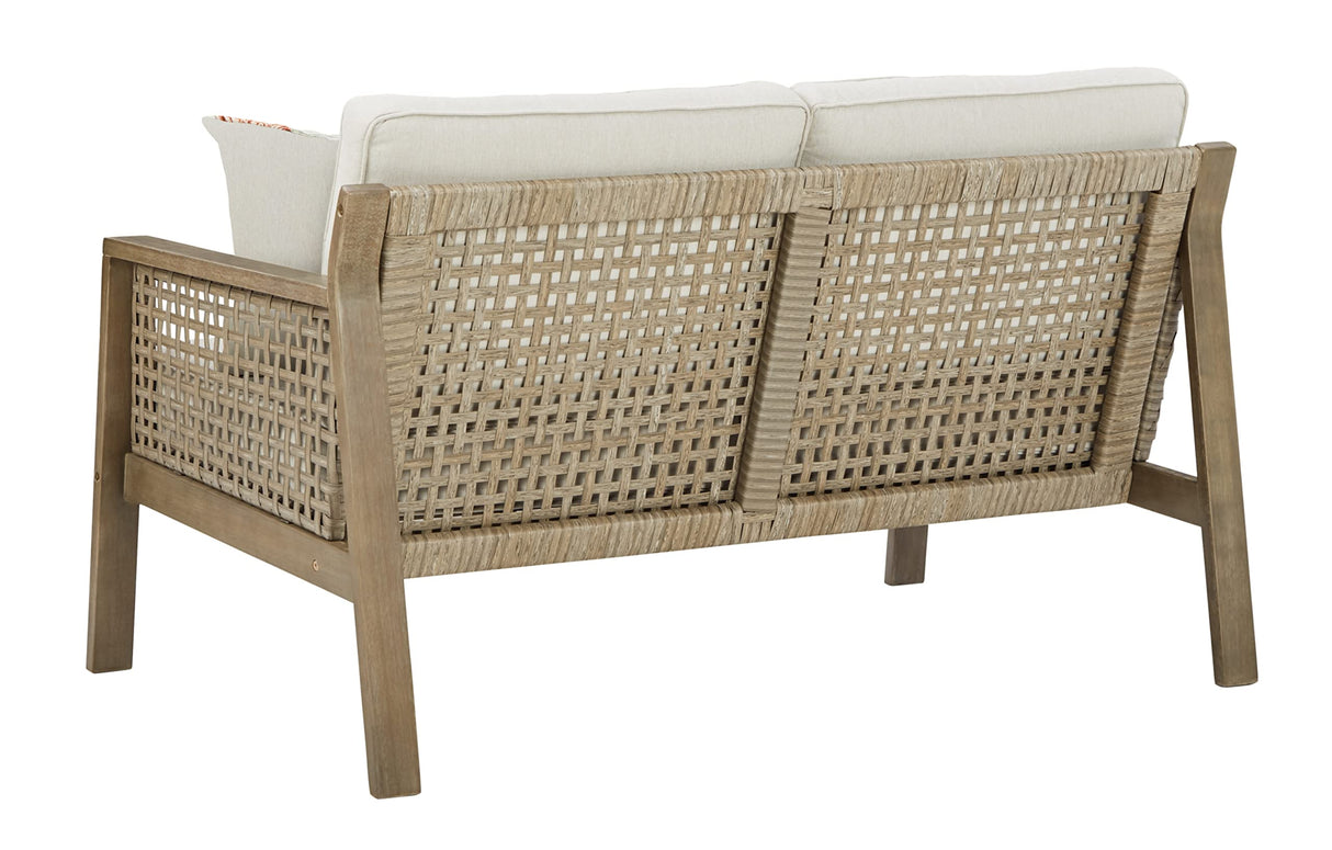 Outdoor Barn Cove Wicker Loveseat with Cushion, Brown