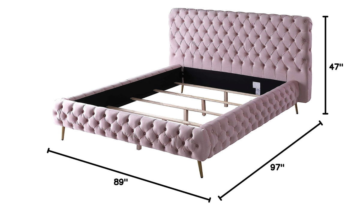 Demeter Velvet Platform Cali King Bed in Pink