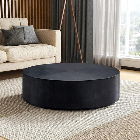 35.43 Inch Round Coffee Table, Drum Coffee Table for Living Room