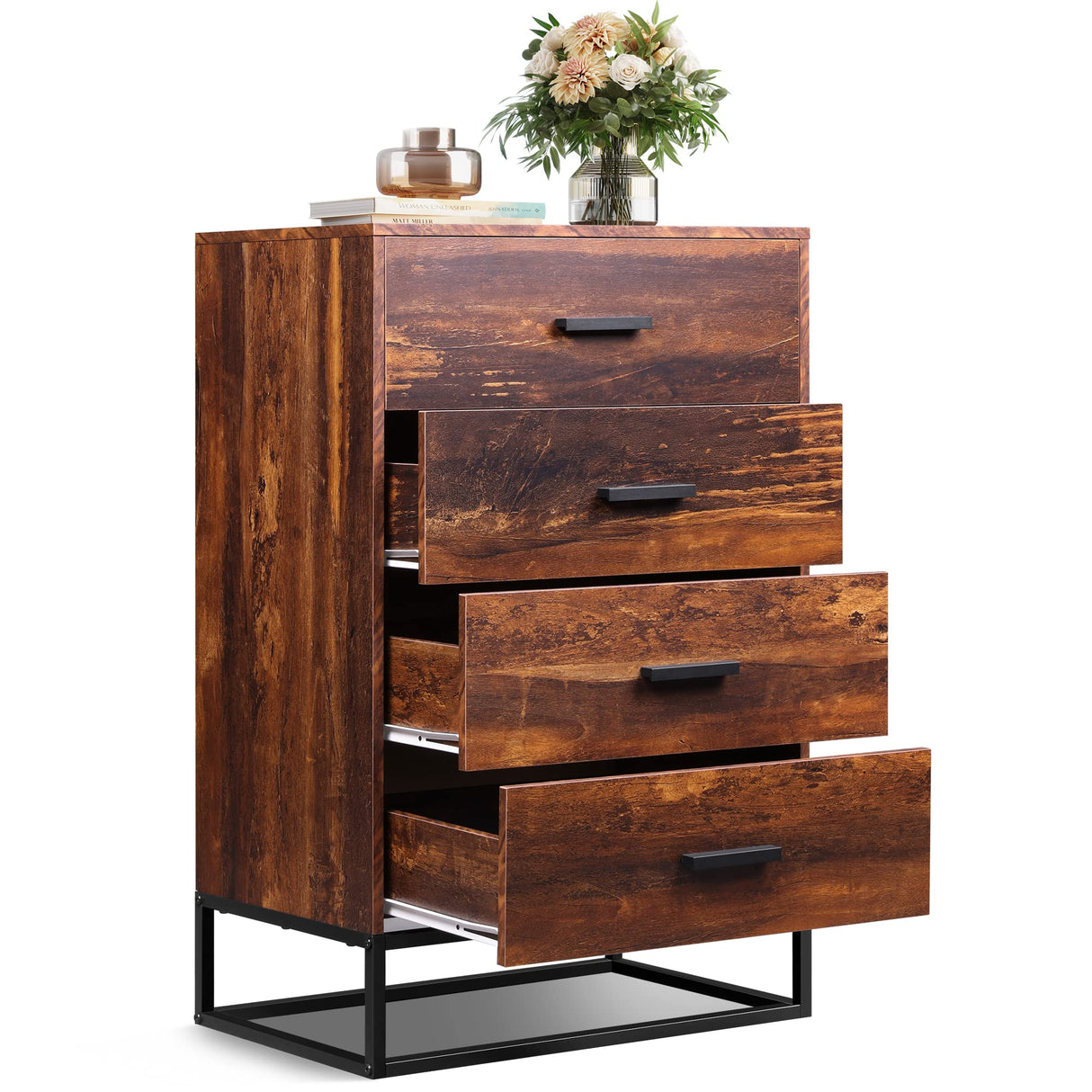 Wood Dresser for Bedroom with 4 Drawers, Chest of Drawers