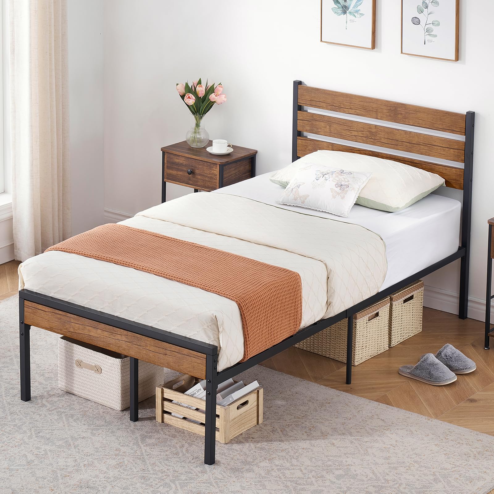Twin Size Bed Frame Platform with Headboard and Footboard