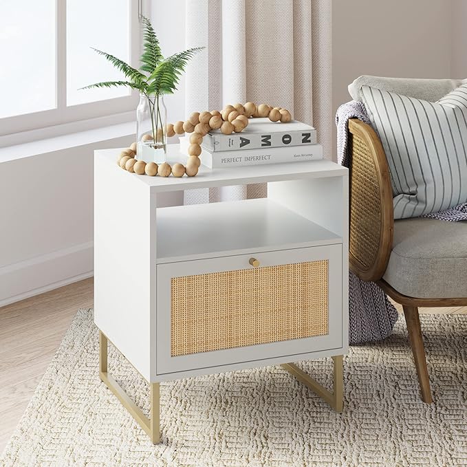 Mina Rattan Wood End Side Accent Table Nightstand