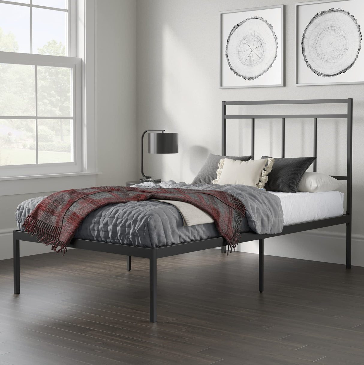 Sauder Cannery Bridge Twin Platform Bed with Headboard, Black Finish