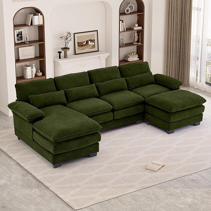 U Shape Sectional Sofa Cloud Couch for Living Room, Modern Chenille Comfy Modular Sofa,