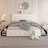 Full Size Bed Frame with 4 Storage Drawers and LED Light