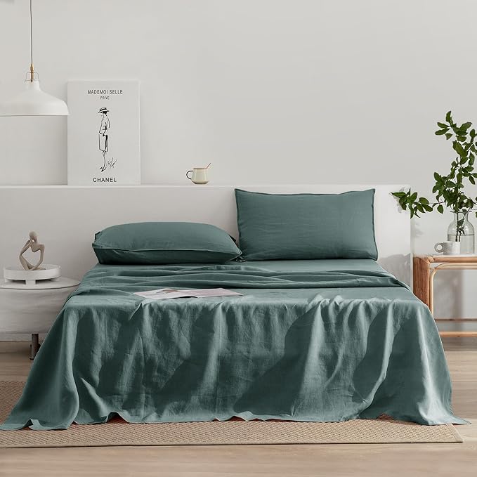 Linen Sheets Set King Size,100% French Stonewash Pure Linen Sheets Set,4Pieces