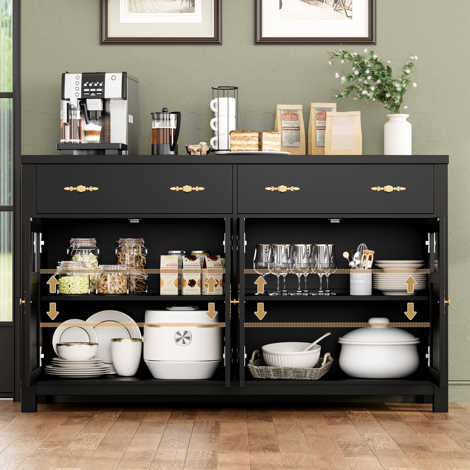 Buffet Cabinet with Storage, 55.1" Large Sideboard Buffet Cabinet, Farmhouse Sideboard
