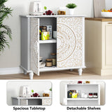 Accent Cabinet with 2 Doors, Decorative Storage Cabinet with Carved Flower Pattern