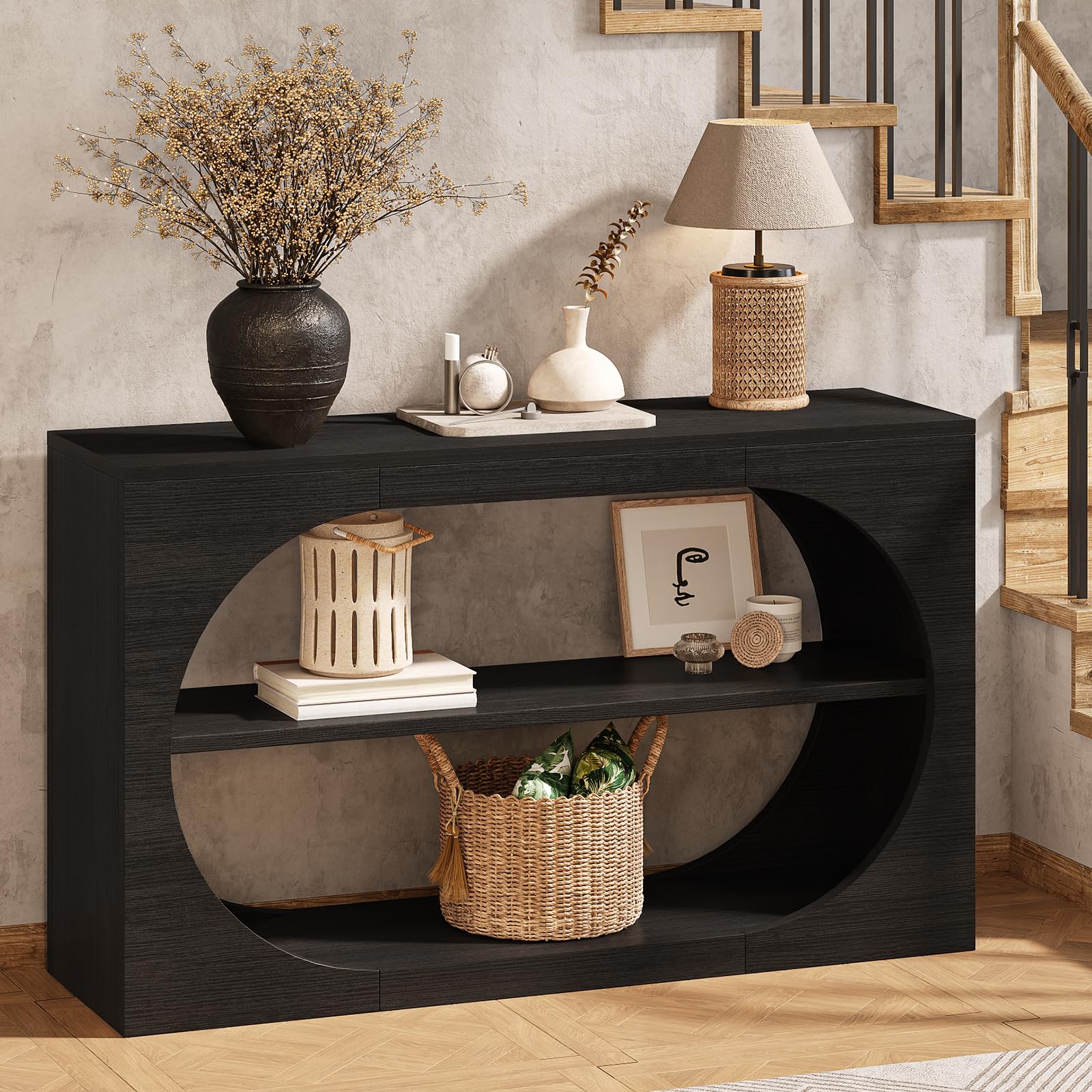 55-Inch 3-Tier Console Table with Storage