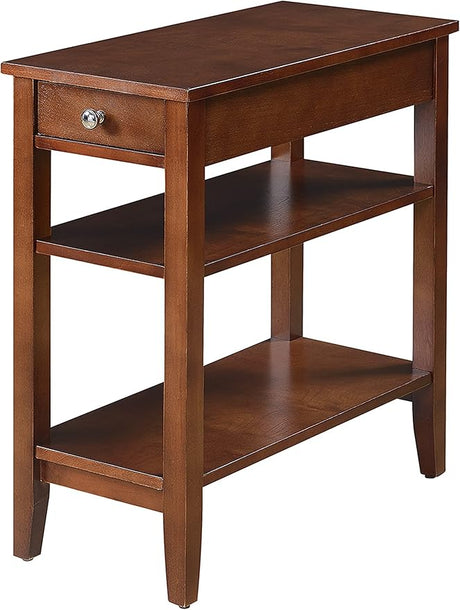 American Heritage 3-Tier End Table with Drawer, 23.5"L x 11.25"W x 24"H, Espresso