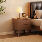 Solid Wood Nightstand with Drawers, Mid-Century Modern Nightstand, 2 Drawer Storage