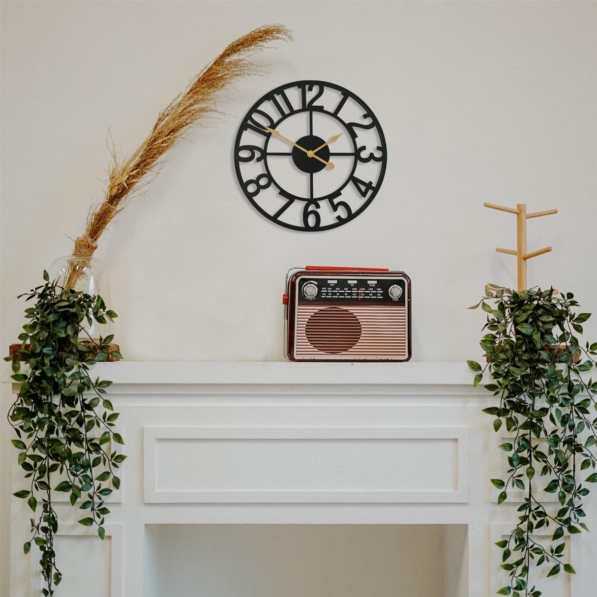 14 Inch Metal Modern Farmhouse Clock with Simple Big Arabic Numerals