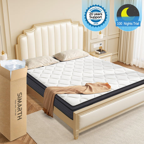 Queen Size Mattresses - Upgrade Strengthen 12 Inch Hybrid Queen Mattress in a Box