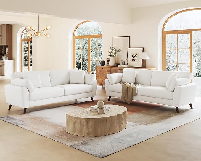 Modern Sofa, 86 inch Sofa Couch with 4 Throw Pillows, 3-Seater Sofa