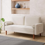 70 inch Sofa Couch, Mid Century Modern Couches for Living Room, 3 Seater Beige Couches with 2 Pillows,