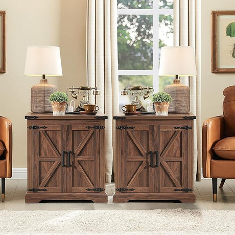 Farmhouse End Table with Charging Station,24" Large Sofa Side Table