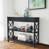 Wood Console Table 3 Tier Sofa Table with Drawer and Storage Shelves Narrow Entryway