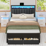 Full Size Bed Frame with Charging Station and LED Lights