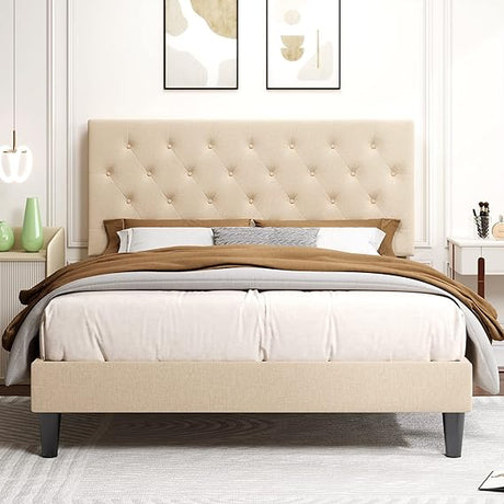 King Bed Frame with Adjustable Headboard/Diamond Stitched Button