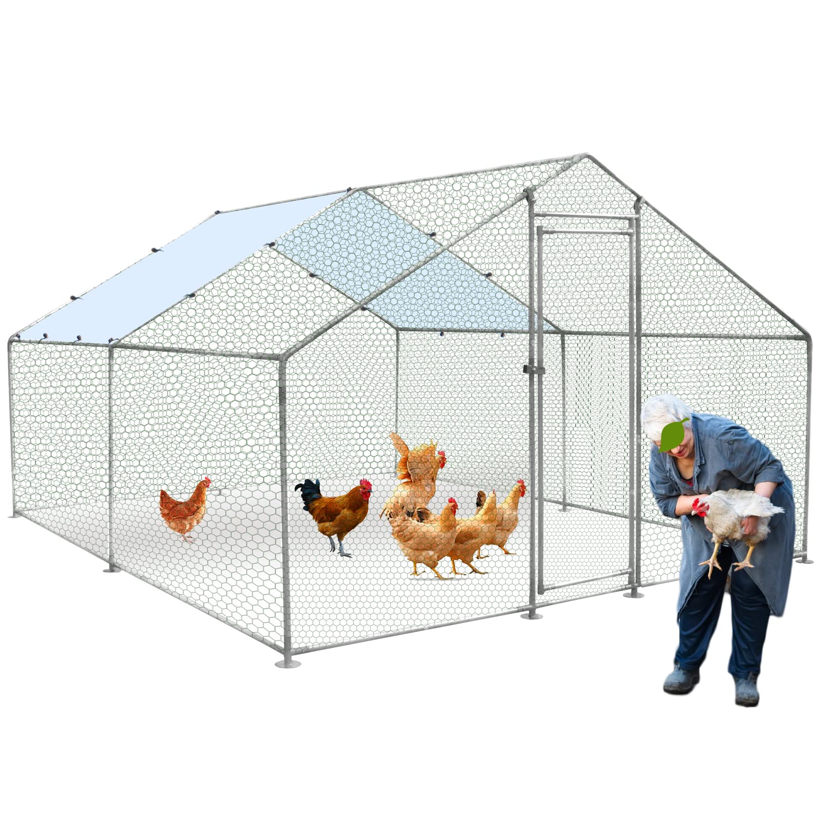 Chicken Coop Extra Large Metal Chicken Run Pen Poultry Cage Hen Runs Habitat for Yard with Cover for Chickens, Rabbits, Ducks, Cats, Dogs 13.1' x 9.8' x 6.5'