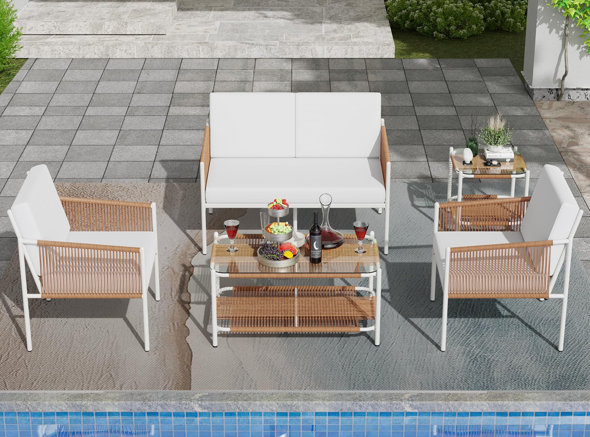 5 Pieces Outdoor Patio Furniture Set,Wicker Rattan Sofa Conversation Set with Cushion