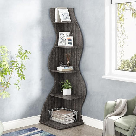 Corner Shelf, Rustic 5-Tier Wall Corner Bookshelf,