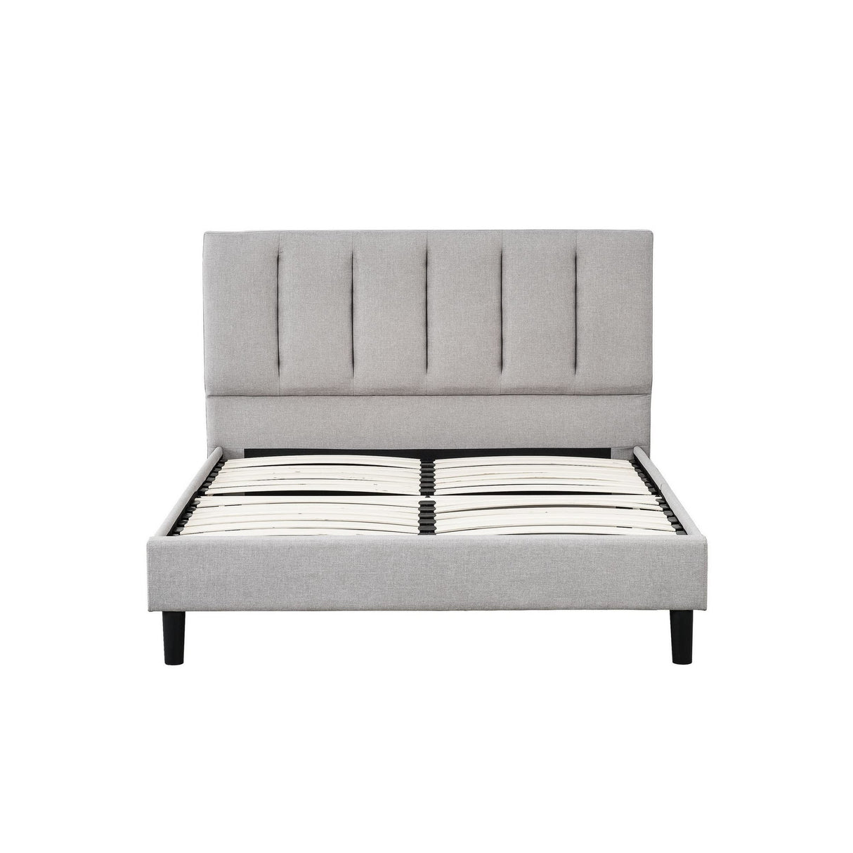 Heli Full Bed, Gray Linen Upholstered Frame, Vertical Tufted Headboard