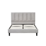 Heli Full Bed, Gray Linen Upholstered Frame, Vertical Tufted Headboard