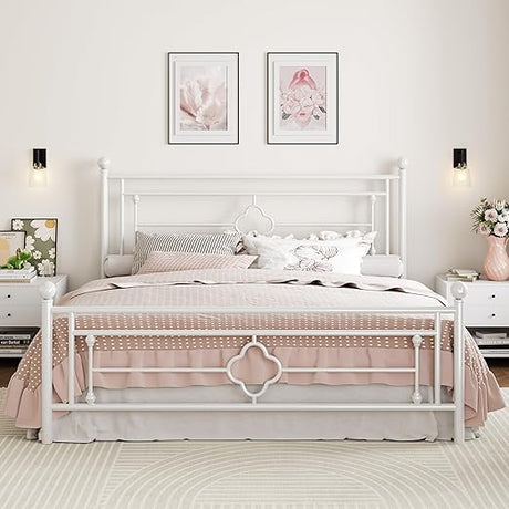 14 Inches Queen Size Metal Platform Bed Frame/Vintage Iron-Art Headboard and Footboard