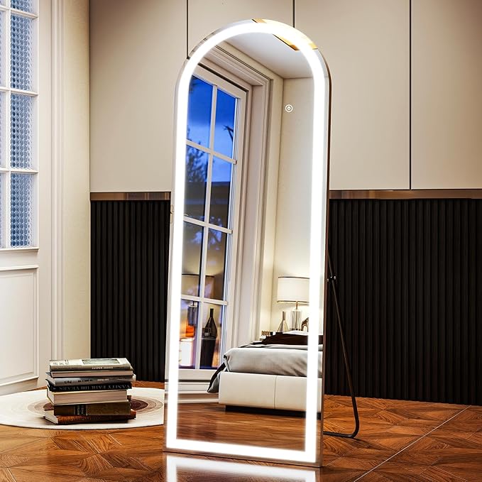 LED Rectangular Corner White Full Length Mirror - 20“ x 63” Brightness Adjustable