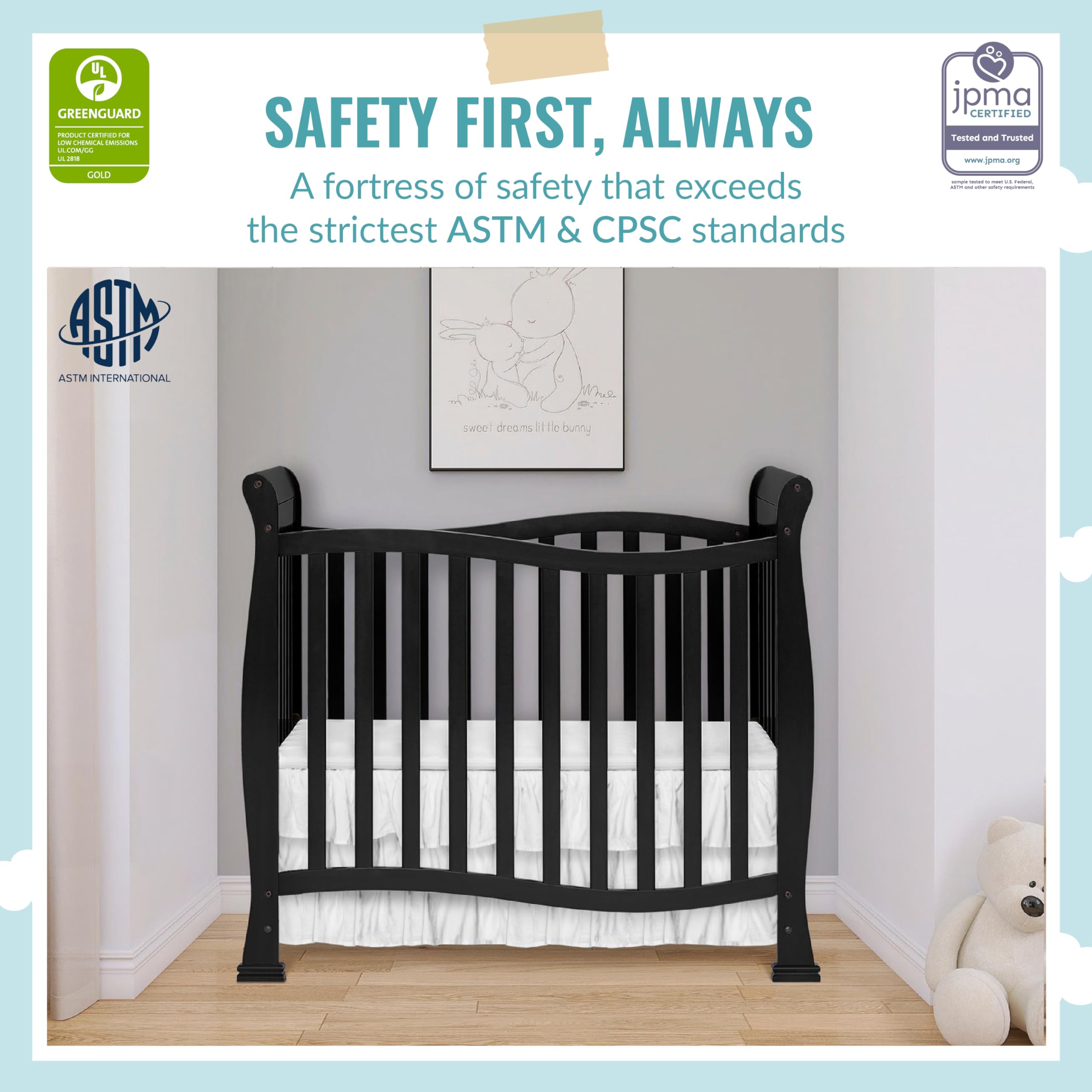 4-In-1 Convertible Mini Crib In Black, Greenguard Gold Certified