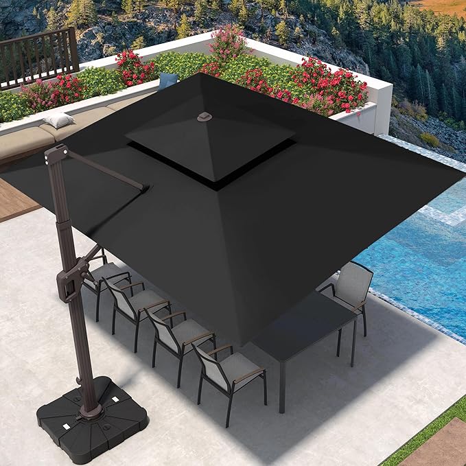 9' X 12' Cantilever Patio Umbrella 360°Rotation Rectangular Outdoor Large Offset Umbrellas