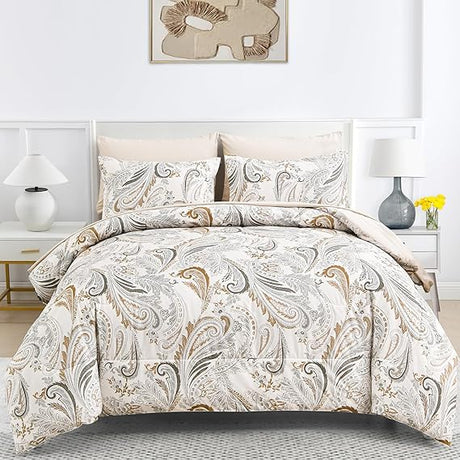 8 Pieces Bed in a Bag Blue Paisley Floral Comforter Set